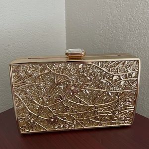 Soft Gold Clutch with Detailed Sparkly Inlay